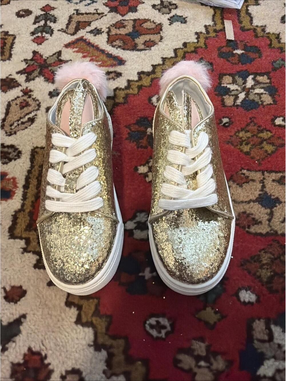 Kids Bunny Shoes Size 12 Gold Sparkles.